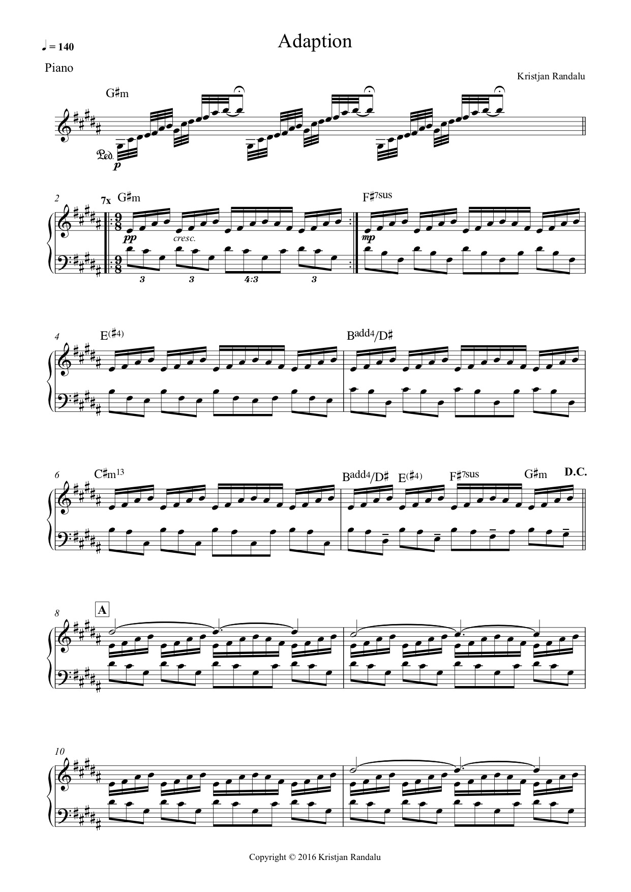 "Adaption" Piano Score