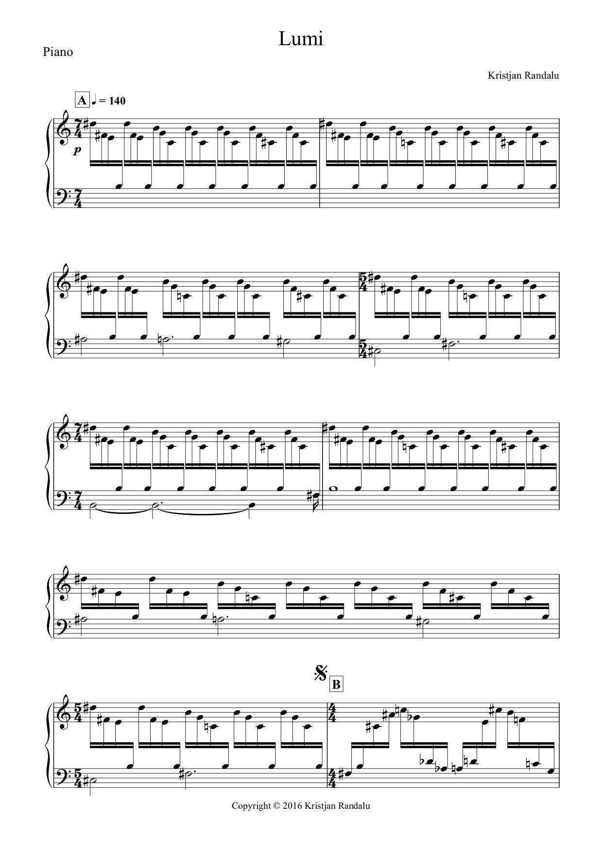 "Lumi" Piano Score